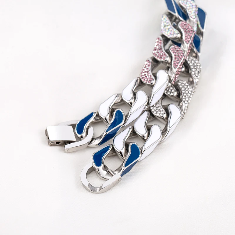 European High Quality Light Luxury Male Jewelry Decorations Fashion Punk Bangles Stainless Steel Zircon Cuban Bracelets