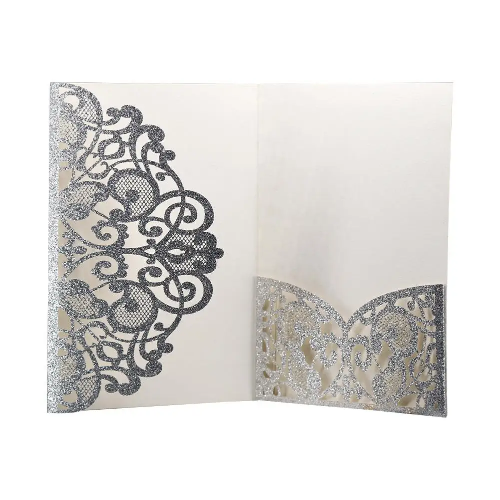  10PCS European Style Glitter Invitations Laser Cut Wedding Invitations Cards Festive Greeting Cards - 4.00003E+12