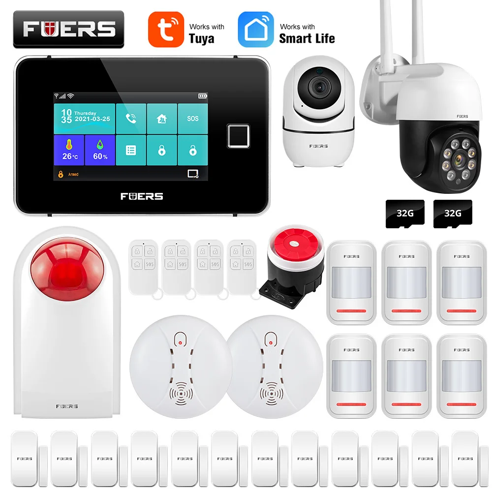 Система сигнализации FUERS Tuya Wi-Fi GSM сенсорный экран датчик температуры и влажности