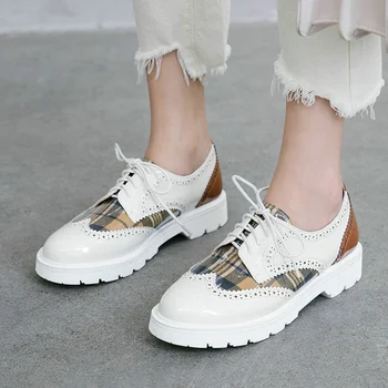 

EshtonShero Women's Shoes Woman Pumps Leather Low Heels Round Toe Mixed Color Autumn Platform Ladies Wedding Shoes Size 3-9