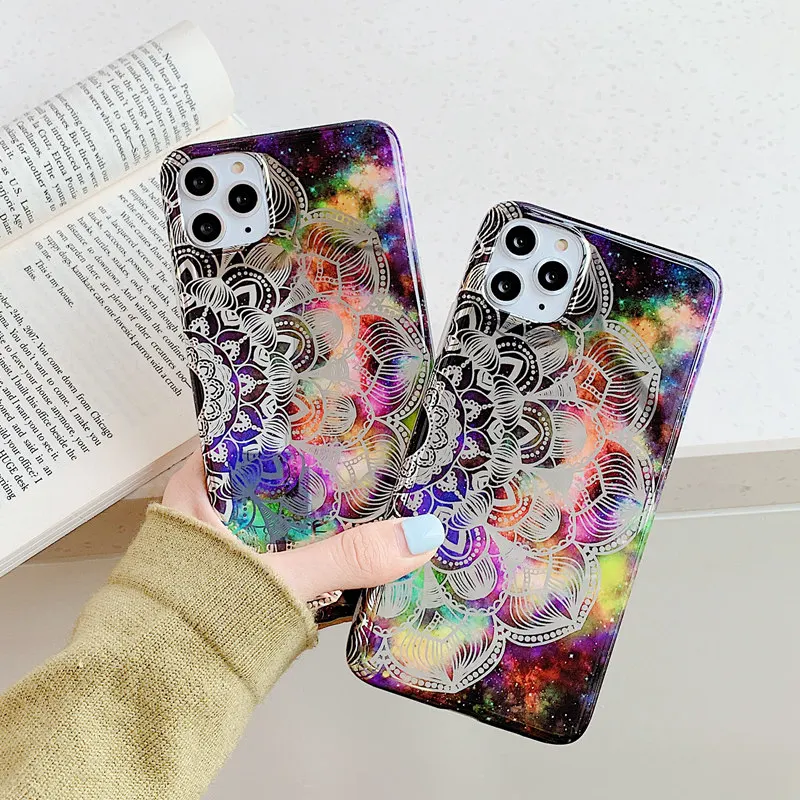 Роскошный цветной чехол с мандалой и цветком для iPhone 11 Pro X XR XS Max мягкий