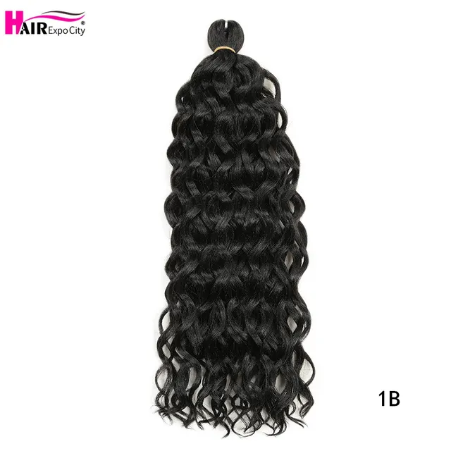 18 Inch Hawaii Curl Hairstyle Ocean Wave Crochet Braid Hair Natural Synthetic Braiding Hair Extensions For Women Hair Expo City #1B