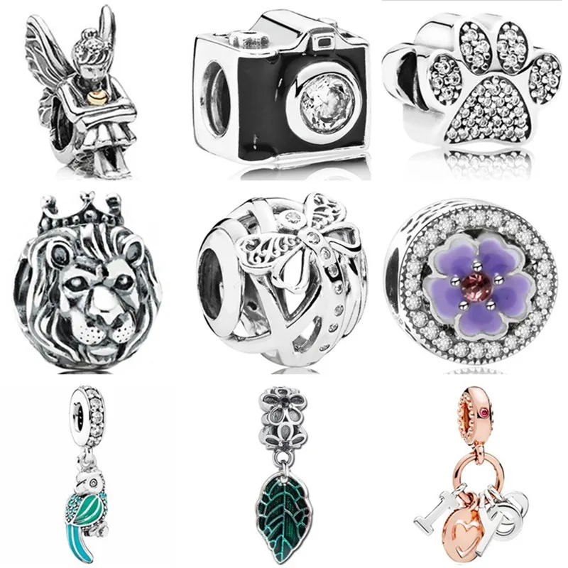 

Hot Selling Crystal Camera Pineapple Angle Leaves Lion Train Flower Beads Fit Pandora Charms Bracelets for Women DIY Jewelry