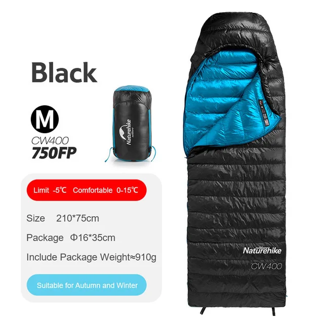 Black M 750FP Naturehike 0 градусов открытый гусиный пух конверт стиль спальный мешок Водонепроницаемый Сверхлегкий Кемпинг спальные мешки теплый зимний черный - Цвет: Black M 750FP