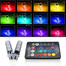 T10 w5w rgb lâmpada led com controle remoto 12smd chips cob escudo de silicone strobe flash lâmpada de leitura automática luzes de folga cunha