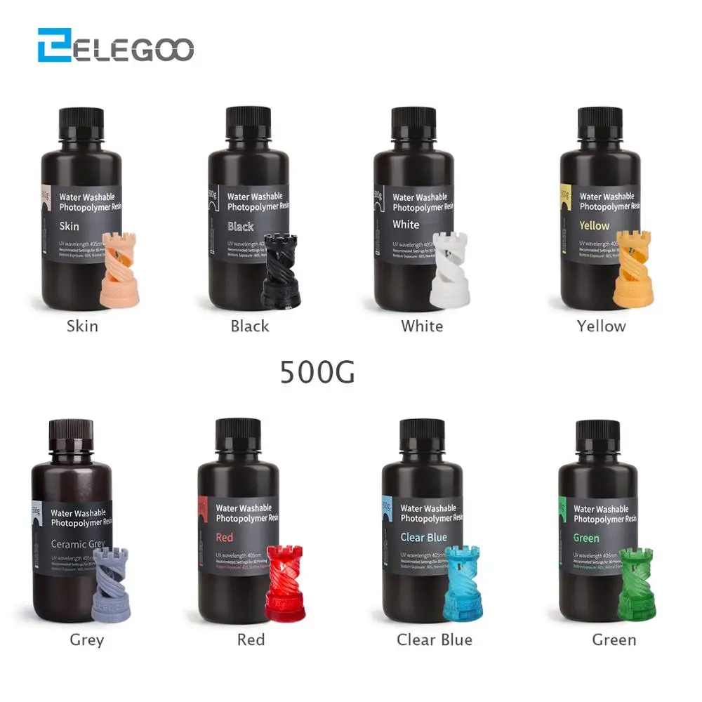 ELEGOO-resina lavable para impresora 3D, resina de curado UV LCD de 405nm, fotopolímero resina estándar para impresión 3D LCD de 500ml, 8 colores