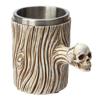 

501-600ml Adult Travel Portable Skull Mug Bar Tool Double Layer Removable Liner Drinking Cup Beer Coffee 304 Stainless Steel