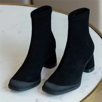 

Chunky Heel Women Elastic Stretch Slim Boots Casual Party Ladies Shoes Slip On Basic Fenimine Sexy Botas Mujer Female Ankle Boot