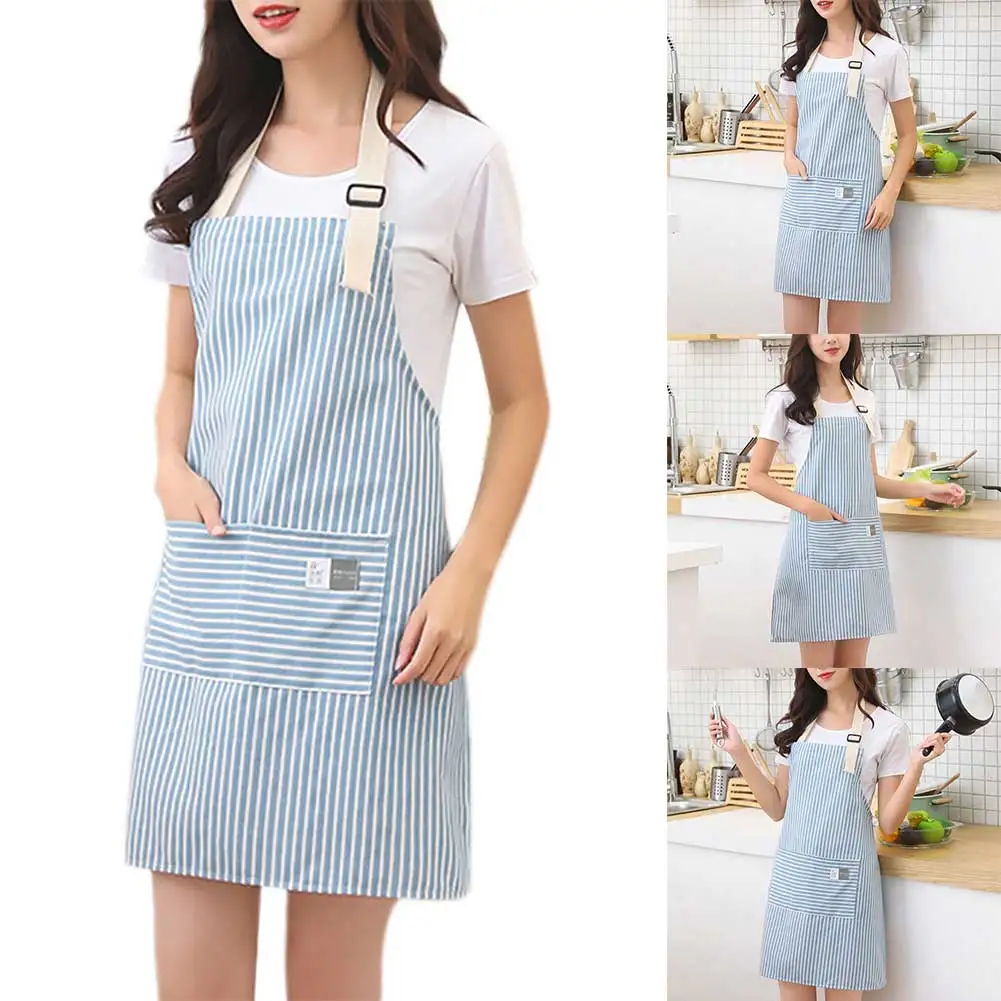 

Fashion Simple Small Fresh Stripe Kitchen Apron Woman Cooking Cleaning Tool Cafe Restaurant Flower Shop Overalls