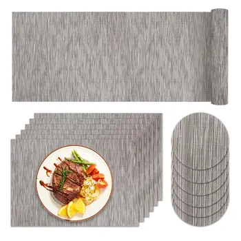 

Set of 13 PVC Placemats Modern Fashion Style Vertical Stripes Table Mat Set Napkins Simple Design Tableware Kitchen Tool Costers