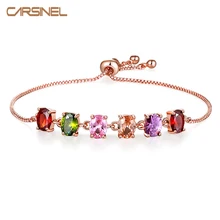 CARSINEL бренд Новая мода розовое золото цвет регулируемые браслеты для женщин красочный кубический цирконий Свадебные Браслеты Подарки