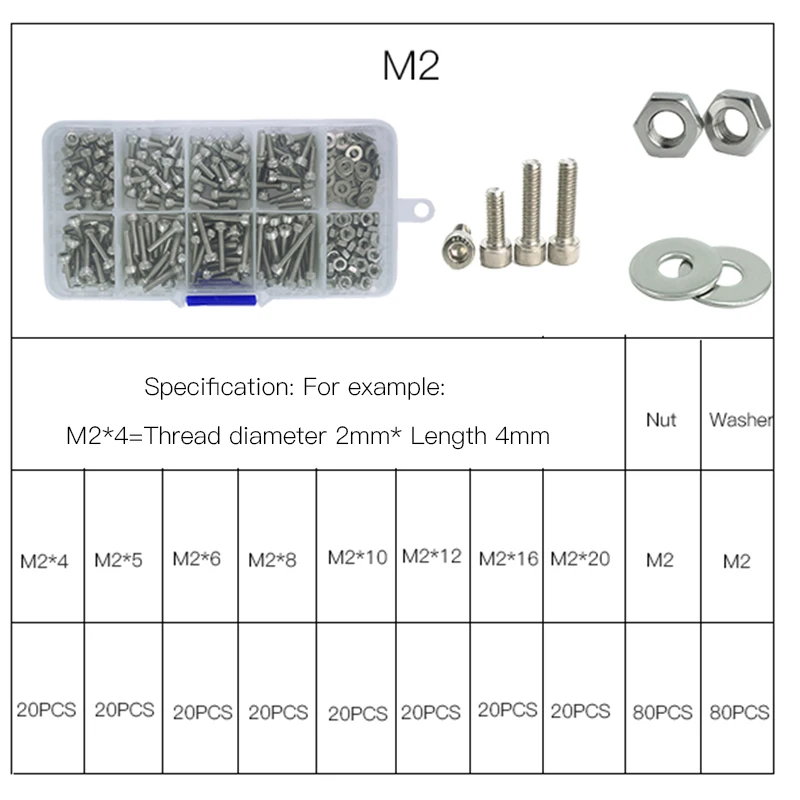 320 шт./компл. M2 M2.5 M3 304 нержавеющая сталь/12,9 Шестигранная головка винты со шляпкой велосипед шестигранные болты, гайка набор винтов ассортимент