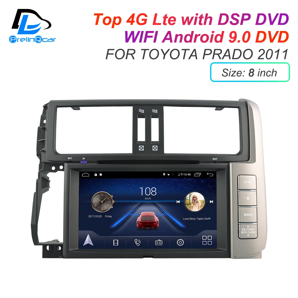 

Android 9.0 DSP 4G Lte multimedia DVD player For TOYOTA Prado land crusier headrest monitor radio stereo navigation system