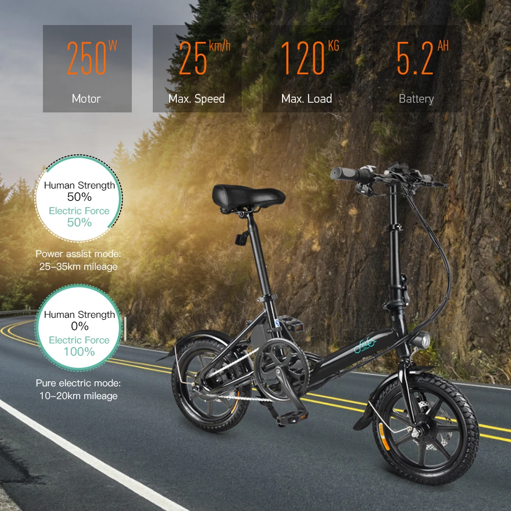 FIIDO Bike 16 Inch Variable Speed Folding Power Assist Electric Bicycle Moped E-Bike 250W Brushless Motor 36V 7.8AH E-Bicycle