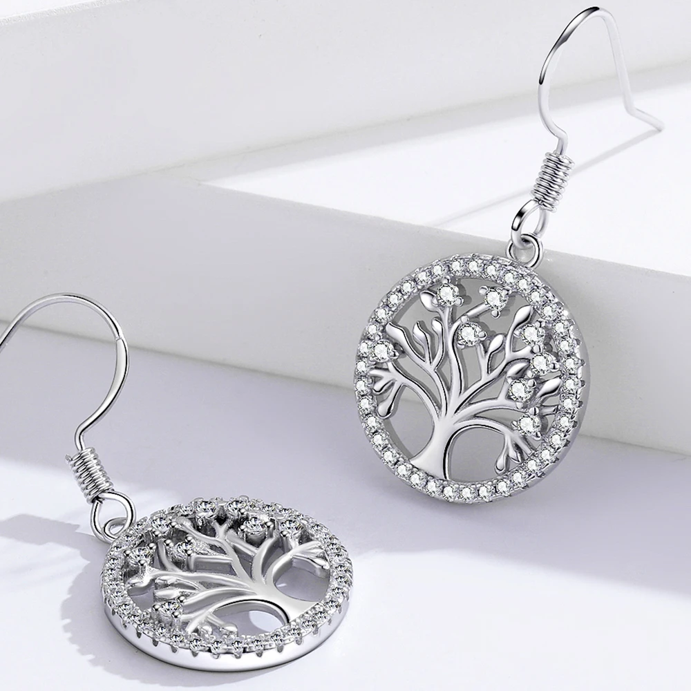 LYSFS Authentic 925 Sterling Silver DIY Life Tree Drop Earrings Ladies Nature Lucky Jewelry Natural Earrings