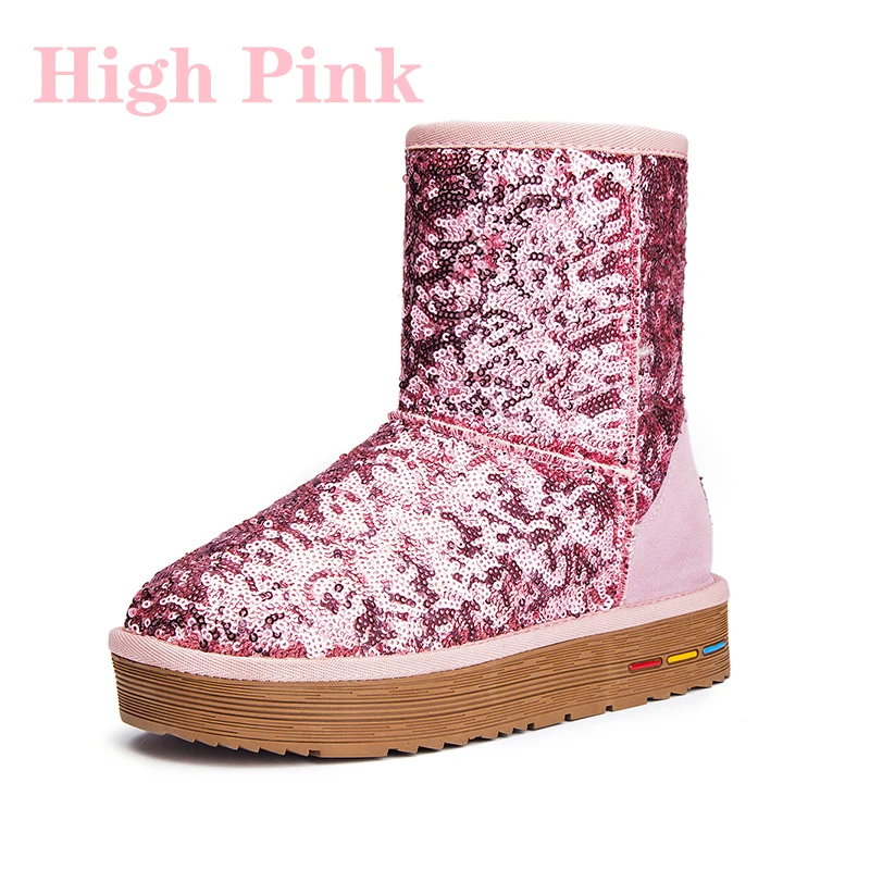 High Pink ZSAUAN/женские зимние ботинки с блестками; зимние меховые женские повседневные ботинки; женские блестящие высокие ботинки на платформе; цвет синий, розовый; короткие ботильоны - Цвет: High Pink