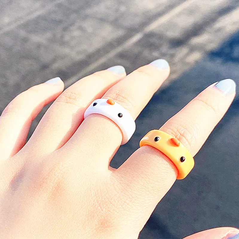 Cute Smile Frog Rings For Women Girls Funny Personality Wholesale Cartoon Animal Chicken Frog Ring Fashion Jewelry Gifts