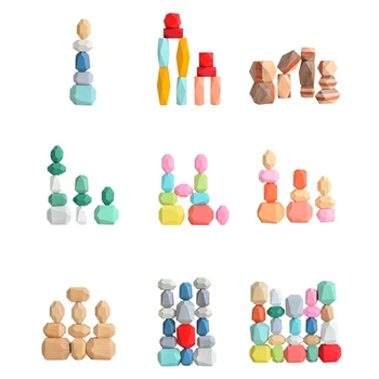

Children's Wooden Colored Stone Jenga Building Block Educational Toy Creative Nordic Style Stacking Game Rainbow Wooden Toy Gift