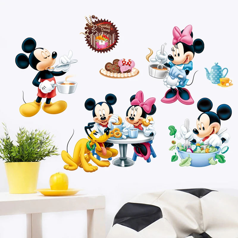 Disney Mickey Minnie Goofy Dessert Wall Stickers For Kids Room Bedroom Home Decor Cartoon Wall Decal PVC Mural Art DIY Wallpaper