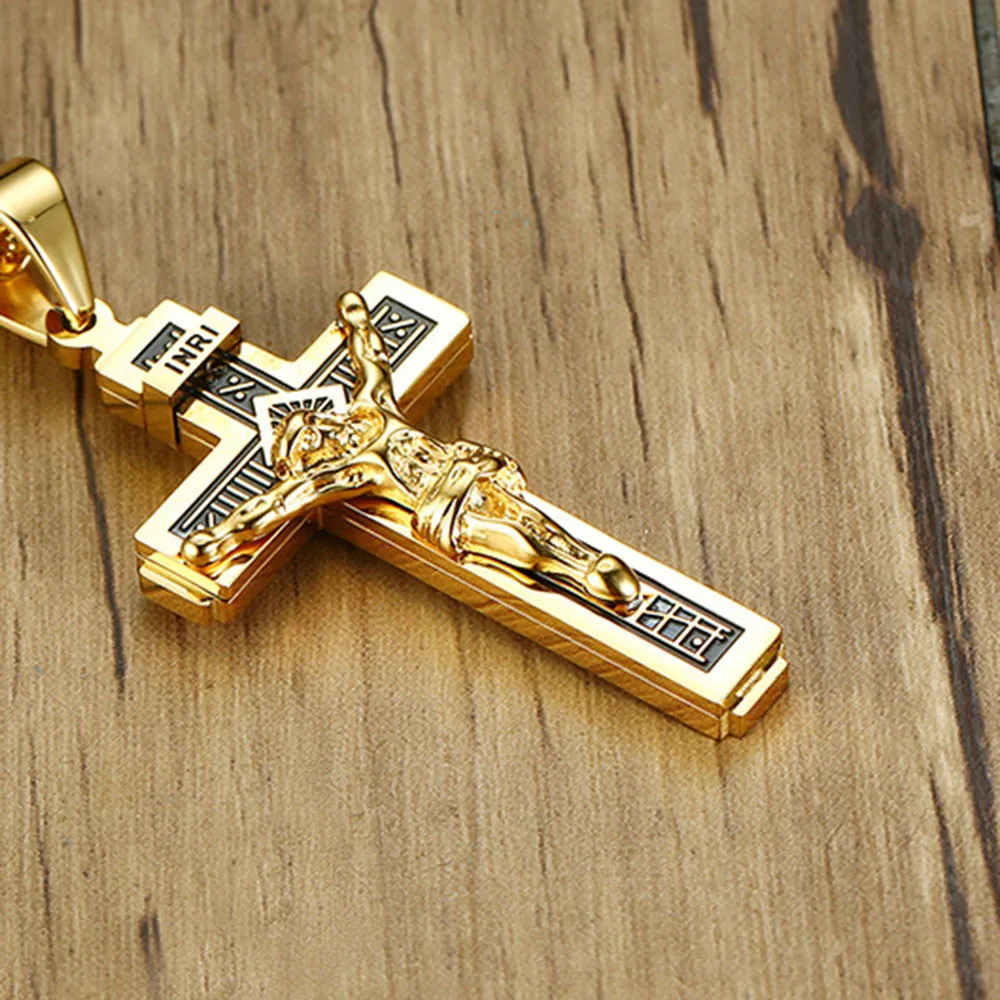 316L нержавеющая сталь OT Пряжка христианское распятие Иисуса кулон ожерелье для мужчин женщин крест религиозный католический ожерелье s