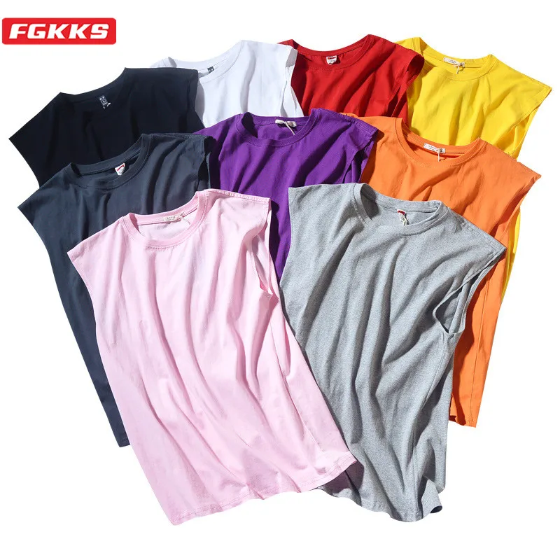 FGKKS-Camiseta sin mangas para hombre, ropa de calle de Color sólido salvaje, 100% de algodón, informal, de verano