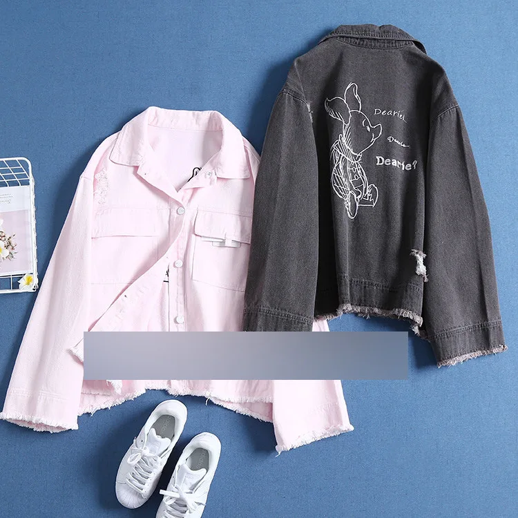 

Tn41 Embroidery Cowboy Short Jacket Spring New Style Women's Loose-Fit Students Korean-style BF Short Cowboy Clothing Jacket