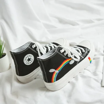 

Black Canvas Shoes Colorful Women Rainbow Sneakers Female Casual Bottom Color Flat Shoes Basket Woman 2019 Autumn