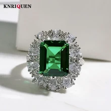 

Vintage 925 Sterling Silver Rings for Women 9*11mm Emerald High Carbon Diamond Wedding Party Ring Fine Jewelry Girl Charms Gift