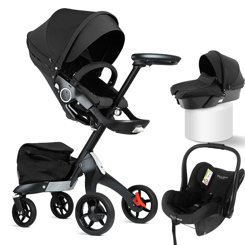 DSLAND Baby Stroller 3 in 1luxury High Land Scape Sitting Pram Buggy Bassinet for Newborn Carriage C