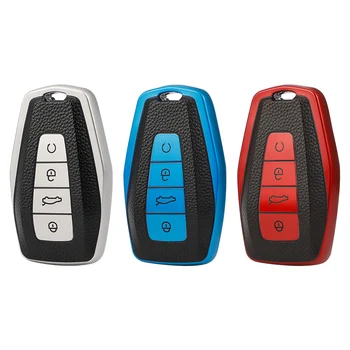 TPU Leather Car Key Case Cover Shell For Geely Coolray Atlas Boyue NL3 Emgrand X7 EX7 SUV GT GC9 Borui Auto Styling Keychain