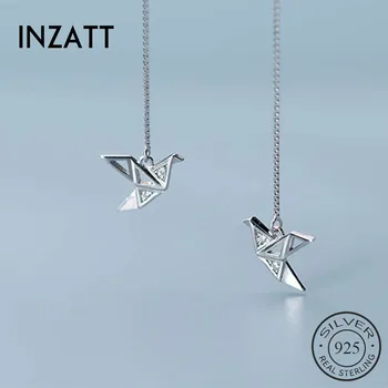 

INZATT Real 925 Sterling Silver Zircon Cranes Stud Earrings Fashion Women Cute Fine Jewelry Party Minimalist Accessories Gift
