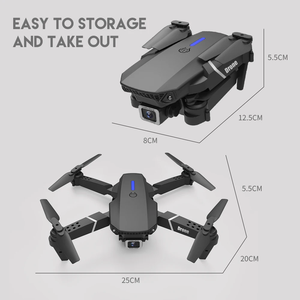 2022 New Quadcopter E88 Pro WIFI FPV Drone With Wide Angle HD 4K 1080P Camera Height Hold RC Foldable Quadcopter Dron Gift Toy