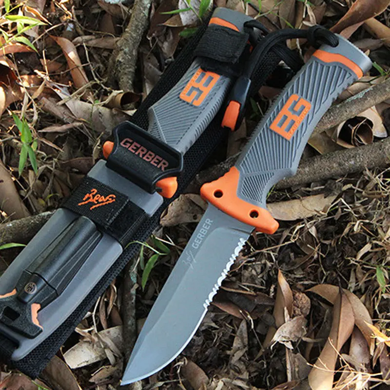 

Sharp fixed Blade Hunting Knife Gray Titanium Camping Survival Tactical Knife Diving Paratroopers Half Teeth Pocket +ABS Sheath