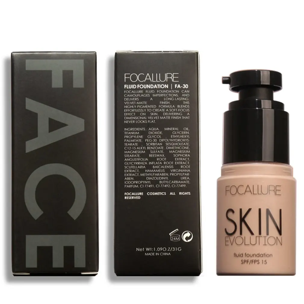 

FOCALLURE Brand Liquid Foundation Face Makeup Brightener Whitening BB Cream Oil Control Foundation pump Maquiagem Beauty Kit
