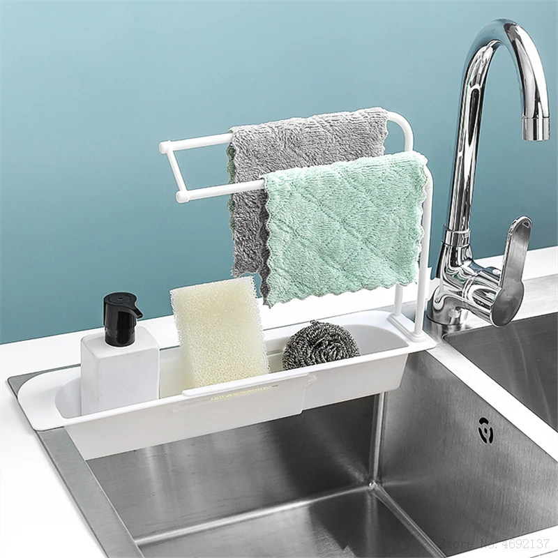 Telescopic Sink Rack Holder Household Adjustable Sink Rag Storage Rack Expandable Storage Drain Basket For Home Kitchen Kit Racks Holders Aliexpress