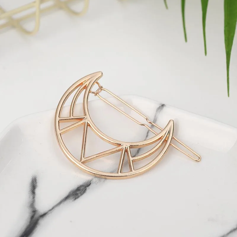 Fashion Women Hair Accessories Triangle Hair Clip Pin Metal Geometric Alloy Moon Circle Hairgrip Barrette Girls Holder