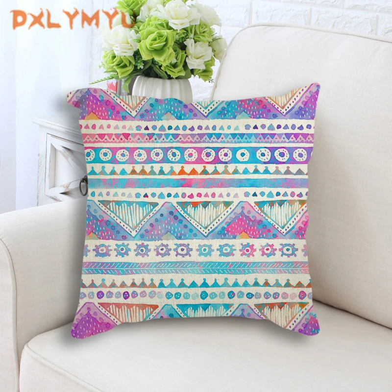 

Boho Retro Pillowcase Abstract Geometric Cushion Throw Pillows Square Linen Cotton Cushion For Bed Sofa Home Decoration