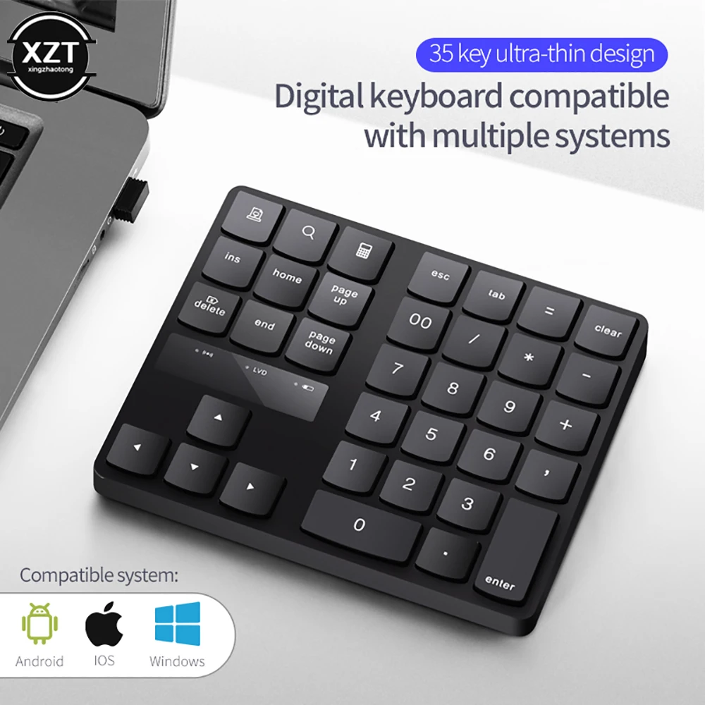 Usb 2.4g Teclado sem Fio 35 Teclas Botões Multimídia Mudo Silencioso Número do Teclado Digital Fim de Casa Direção para Cima para Baixo Chave