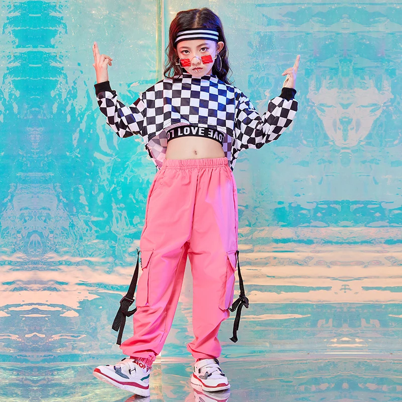 Kids Hip Hop Clothes Girls Jazz Street Dance Costume Children Ballroom Dancewear Sweatshirt Pants Set Stage Outfit DQS2563