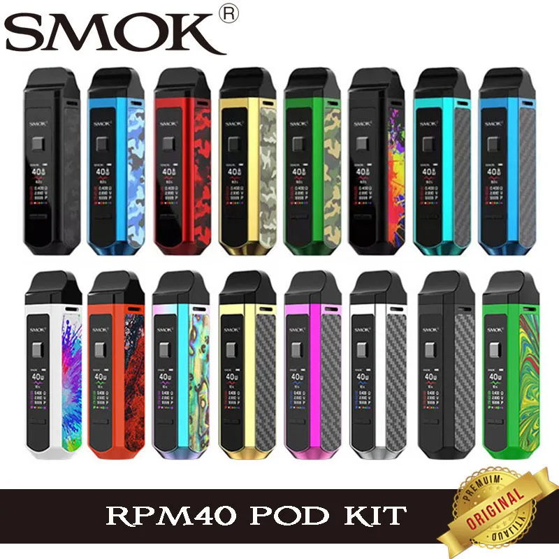 Original humo RPM40 Pod Kit de Vape 1500mAh RPM 40 cartucho de 4,3 ml RPM de malla de bobina 4,5 ML Nord Pod RBA cigarrillo electrónico vaporizador