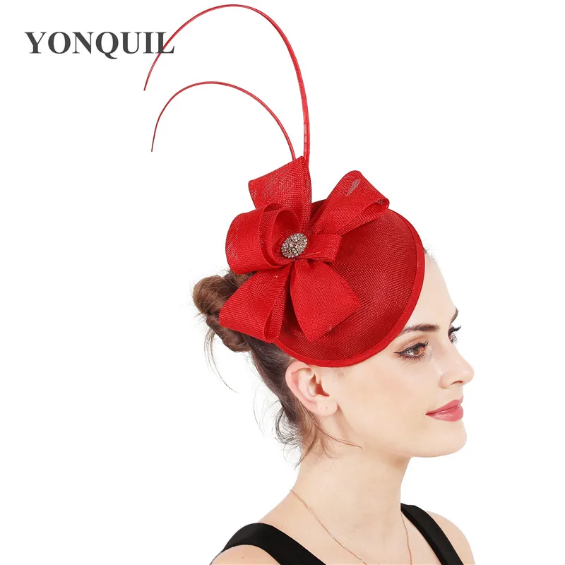 

Winter Summer Pillbox Hats Vintage Style copy linen Women red Fascinator Hat with Bow quill Wedding Race Ascot Party Church Hats