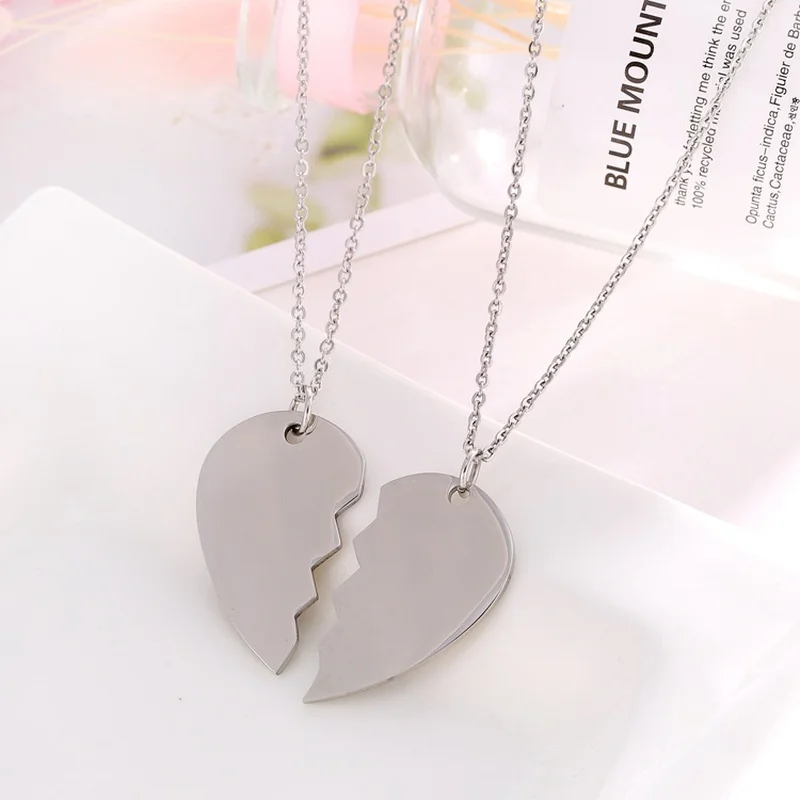 Титановое стальное ожерелье, креативная пара, сшитое сердечко, ожерелье с двумя половинками, сердце, спаренный кулон, ожерелье для влюбленных, подарки