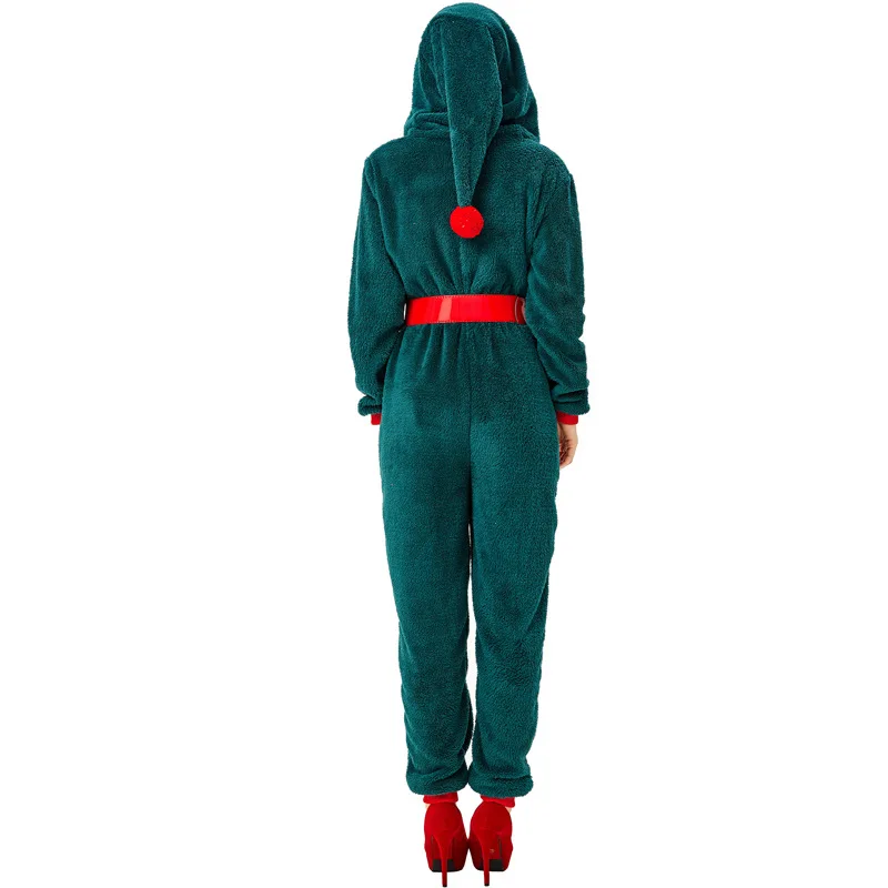 Рождественский костюм, способный преодолевать Броды для взрослых; зимние теплые детские пижамы зеленая Пышная юбка из флиса с капюшоном и комбинезоны Косплэй Пижама со шнуровкой Рождественский костюм эльфа