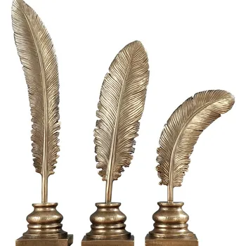 

3PCS/SET FEATHER SHAPE STATUE COLD CAST COPPER LEAF ART FIGURINES RESIN CRAFT EUROPEAN HOME DECORATION ACCESSORIES R1491