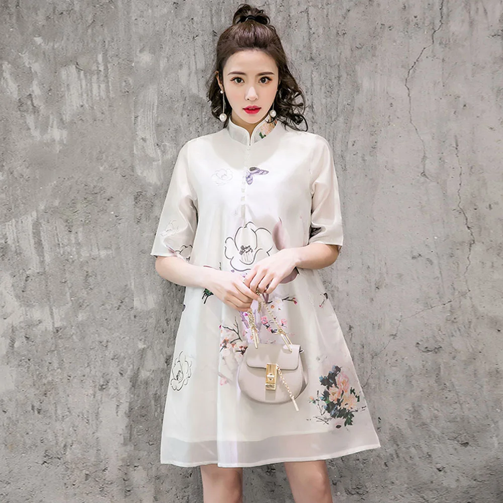 Китайское платье Cheongsam, улучшенное, Qipao, винтажные, вечерние, китайское, традиционное, женское платье Eastqueen, с рисунком, шелковое, ТРАПЕЦИЕВИДНОЕ ПЛАТЬЕ