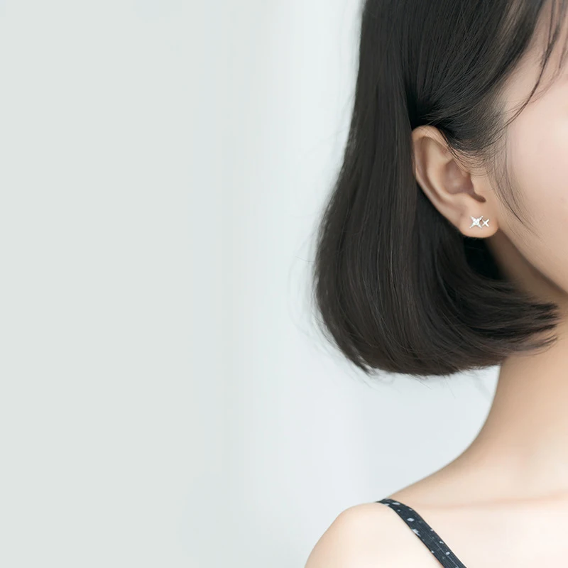 Modian Luxury Clear CZ Sparkling Stars Cute Galaxy Stud Earrings Fashion Female Real 925 Sterling Silver Jewelry For Women Gift