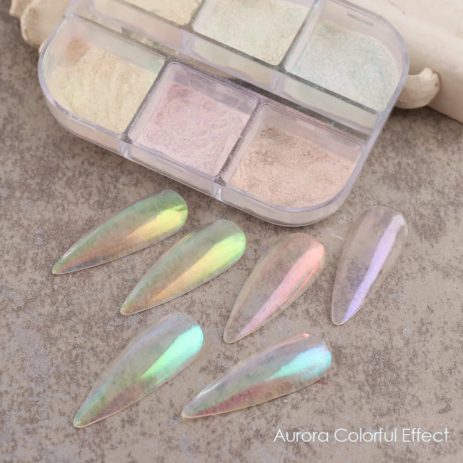 Aurora Mirror Nail Glitter Powder Rubbing Dust Pigment Chrome Iridescent Holographic Nail Art Decorations for Manicure TR1909-12