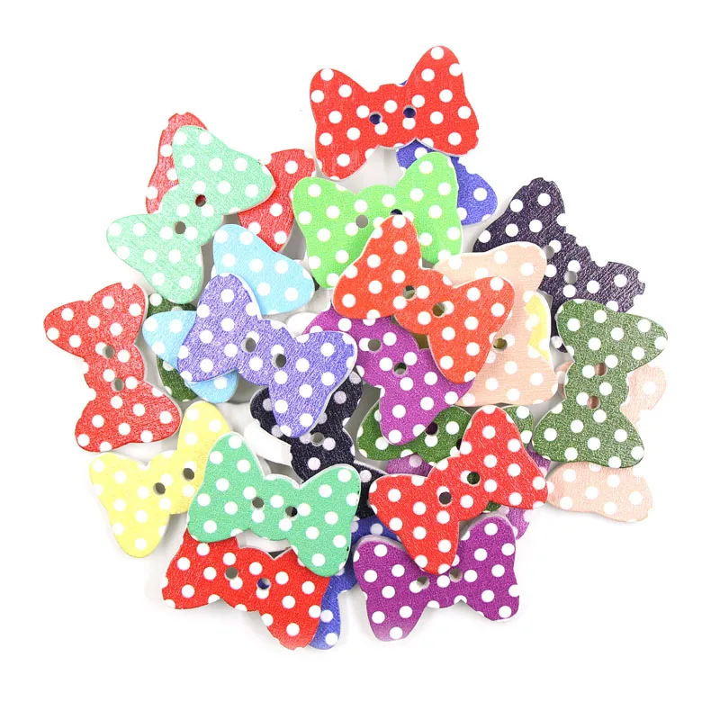 50PCs Dots Bow Wood Button 2-Holes Decorative For Scrapbooking Sewing Baby Clothes DIY Accessories | Дом и сад