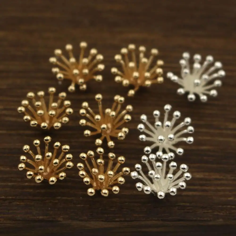 30pcs 10x15mm Brass Casted Stamping Filigree Pistils Stamens Flower Clusters with Ball Pins Charms Quality Findings DIY