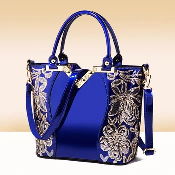 

Bags women 2020 new women's bag embroidered bright leather handbag noble luxury enameled single shoulder satchel bags for women